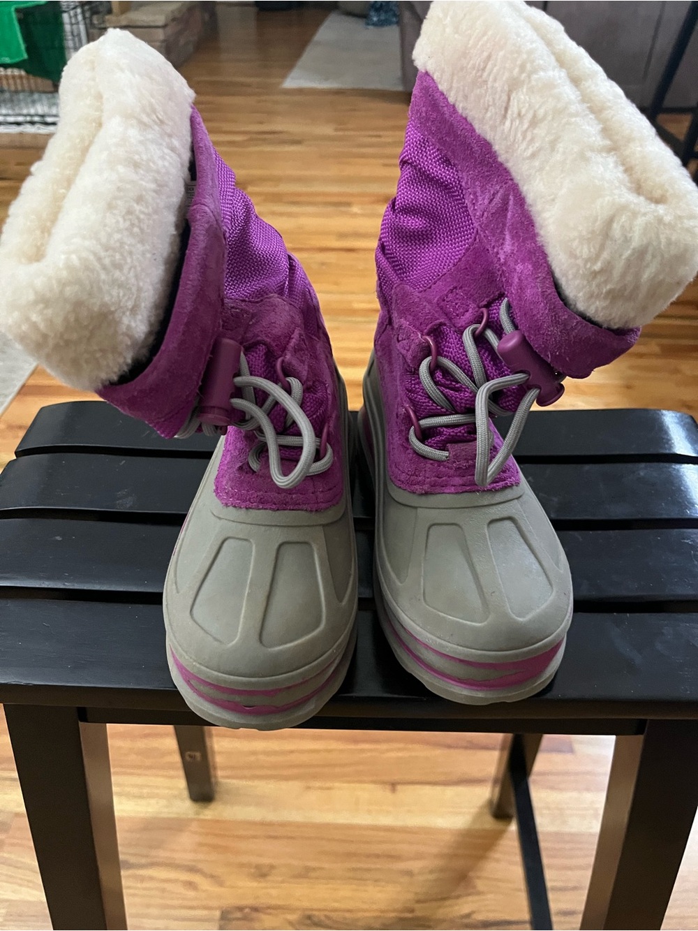 UGG Kids Pink and Gray Snow Boots with Faux-Fur Cuff